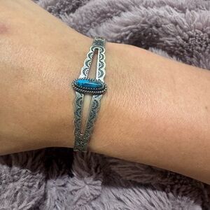 Native American Signed and Stamped Sterling Silver and Turqoise Cuff Bracelet